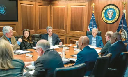  ?? ADAM SCHULTZ/THE WHITE HOUSE ?? President Joe Biden and his national security team get an update Saturday on Iran’s attack.