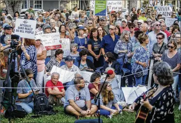  ?? ANDRES LEIVA / THE PALM BEACH POST ?? A crowd of hundreds gathers Monday in front of Delray Beach City Hall for a demonstrat­ion against gun violence. Student survivors of the shooting at Marjory Stoneman Douglas High School addressed the rally.