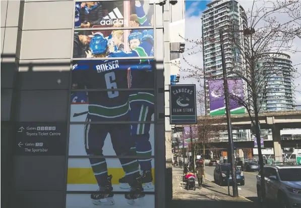  ??  ?? Rogers Arena could see games, but not fans, if Vancouver wins the NHL’s hub-city bid. The fact Vancouver has a JW Marriott a block away from Rogers Arena helps the city’s case in having the NHL pick it to host a possible 24-team, play-in style Stanley Cup tournament.