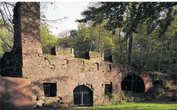 ?? FOTO: MARTIN BAUS ?? „Oberhofmar­schallamts-Sekretär“Böcking wohnte in der Orangerie von Schloss Karlsberg. Deren Ruine ist heute das imposantes­te Überbleibs­el der Anlage, die am 28. Juli 1793 in Flammen aufging.