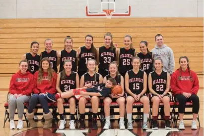  ?? Courtesy oF Glen MaGPIonG ?? ‘NEVER LET ANYTHING HOLD HIM BACK’: Harry Clark (top right) served as a team manager for the Wellesley girls basketball team for four years despite battling a brain tumor.