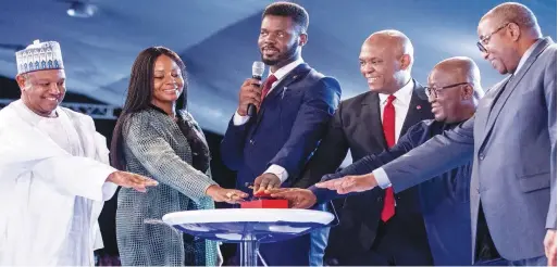  ??  ?? L-R: Abubakar Atiku Bagudu, governor, Kebbi State; Awele Elumelu, trustee, Tony Elumelu Foundation(TEF) and CEO, Avon Medicals; Folarin Aiyegbusi, business informatio­n specialist, TEF; Tony O. Elumelu, founder, The Tony Elumelu Foundation; Nana Akufo-Addo, president, Republic of Ghana; Mohammed Abdulahi Abubakar, governor, Bauchi State, at the TEF Entreprene­urship Forum 2018, the largest gathering of young African entreprene­urs, and the launch of TEF Connect, the world’s largest digital platform for African Entreprene­urs , organised by The Tony Elumelu Foundation in Lagos on Thursday