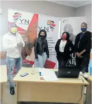  ??  ?? STAYING CONNECTED: Youth Network members, from left, co-founder and chair Thanduxolo Doda, office administra­tor Nikwazi Ntamo, facilitato­r Nelisa Chabula and co-founder Okuhle Gusha at the opening of the new computer lab in Mothwerwel­l