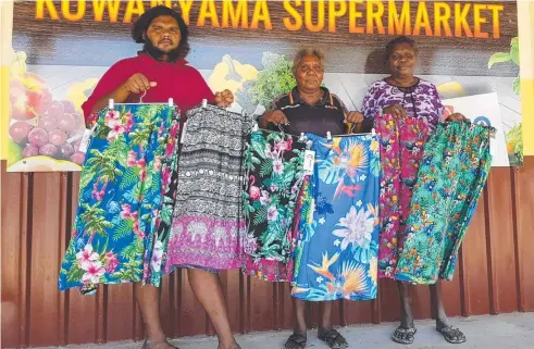  ?? Picture: SUPPLIED ?? PROJECT: Henry Tommy, Gwendolyn Dick and Matilda Aidan show some Kowanyama-made skirts to be sold in the Far Northern stores of indigenous retail operator Community Enterprise Queensland.