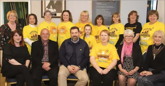  ??  ?? At the Darkness Into Light launch in the Dunbrody Visitor Centre were, front row: Sinead Ronan Wells, Pieta House; Kevin Ryan, Electric Ireland sponsor; Brian Higgins CEO Pieta House; Ger Tobin and Sally Griffiths, Pieta House Wexford and Olive Ruane Pieta House. Back: Marie Peelo, Pieta House; Alex Hayden, Paula Fox, Cara Katus Doran, Trudie Power, Maya Quinn, Evelyn Doyle, Bernie Roche, Liz Murphy and Clodagh Nolan.