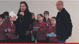  ??  ?? St Michael School Principal, Annemarie Carabot addressing the pupils with Dr Victor Calvagna, President of the Puttinu Children’s Cancer Support