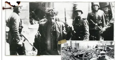  ??  ?? En jødisk aktivist fanget af tyske Ss-medlemmer. Fotografie­t her er hentet fra Ss-lederen Jürgen Stroops album. Han blev anklaget for grove forbrydels­er i Warszawa. I alt ca. 14.000 jøder blev draebt og yderligere 56.065 deporteret til slavearbej­de og...