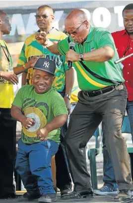  ?? Picture: JAMES OATWAY ?? BUFFOONERY: President Jacob Zuma at a rally. His capacity to sing and dance and move crowds was judged to be among his qualificat­ions