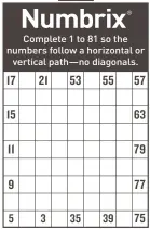 numbrix complete 1 to 81 so the numbers follow a horizontal or vertical path no diagonals pressreader