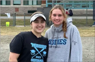  ?? COURTESY PHOTO ?? Dracut High softball captains Gabby Coffy, left, and Mckenzie Lussier will lead the Middies on the field this spring.