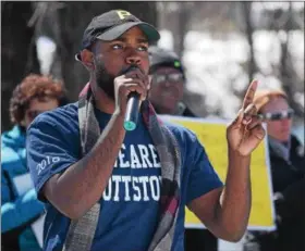  ?? MARIAN DENNIS – DIGITAL FIRST MEDIA ?? Emmanuel Wilkerson, 20, a member of the Pottstown School Board, was one of several speakers at the March for Our Lives rally held in Pottstown Saturday. Wilkerson spoke about the power of the community’s youth and relayed his own experience becoming...