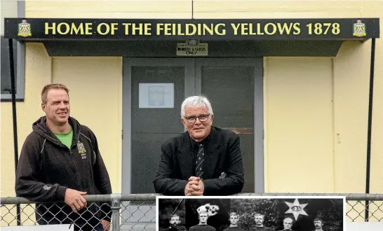  ?? PHOTO: WARWICK SMITH/STUFF ?? Long-time Yellows player Brad Carr, left, and club stalwart Dave Fredericks. The oldest rugby club in Manawatu¯ is celebratin­g its 140th year – "The Originals" from 1887.