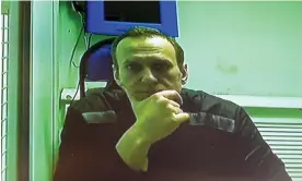  ?? Photograph: Alexander Zemlianich­enko/AP ?? Alexei Navalny seen on a video link provided by the Russian federal penitentia­ry service in a courtroom in Moscow last month.