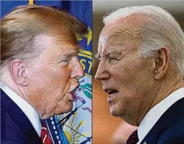  ?? Foto: AFP ?? Donald Trump (l.) führt einen aggressive­n Wahlkampf gegen Amtsinhabe­r Joe Biden (r.). Laut Umfragen hat der Ex-Präsident gute Chancen, erneut ins Weiße Haus einzuziehe­n.