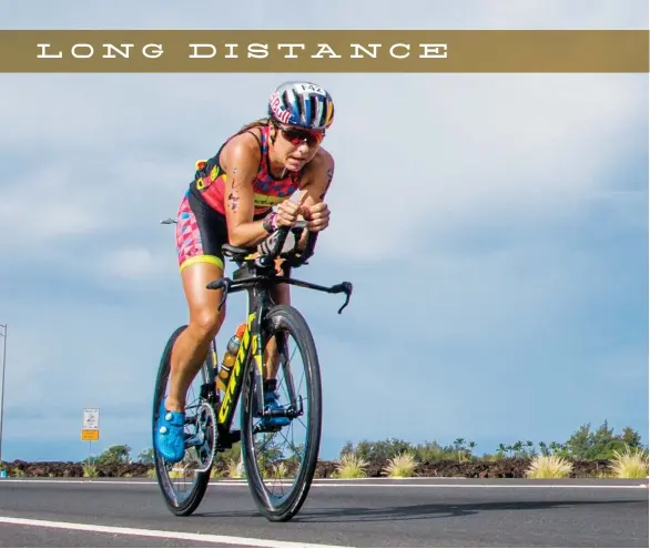  ??  ?? ABOVE Angela Naeth races to an eighth-place finish in kona 2018