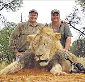  ??  ?? Trophy kill: Walter Palmer shot Xanda’s father, Cecil, with a crossbow outside Hwange National Park