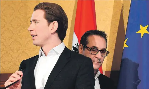  ?? [ APA ] ?? Die Koalitions­verhandler ÖVP-Obmann Sebastian Kurz und FPÖChef Heinz-Christian Strache.