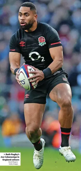  ?? David Rogers/ Getty Images ?? Bath Rugby’s Joe Cokanasiga in England colours