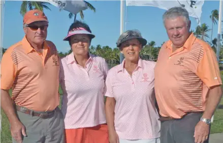  ?? Photo: Denise Langdon ?? 2016 Sheraton Fiji Villa Teams Challenge winners Italian Job (from left), Carl Mitchell, Betty Tocker, Margot Lupton, and Ross Pratt on Denarau Golf and Racquet Club on Saturday.