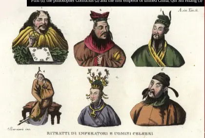  ??  ?? An 1843 European engraving lists Wu (5) alongside Chinese greats, including the mythical hero Fuxi (1), the philosophe­r Confucius (2) and the first emperor of unified China, Qin Shi Huang (3)