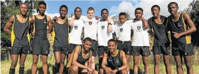  ??  ?? YOUNG GUNS: The Queen’s College first and second cross country teams both secured decisive victories over St Andrew’s College over the weekend, with, back from left, Luthando Mhobo, Cwenga Jobela, Sonwabise Binase, Hlumelo Gqabaza, Robijn van der Westhuyzen, Unathi Samela, Emihle Tshiwula, Alizwa Sibawu, Kamva Ntloko, Mthokozisi Magaga and, front from left, captain Kuyanda Kala and vice-captain Mihle Gabuza