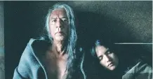  ??  ?? Wes Studi, left, seen with Q’orianka Kilcher in Hostiles, portrays a Cheyenne chief, who is weary but remains a tough and resilient warrior.