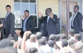  ?? MOTSHWARI MOFOKENG African News Agency (ANA) ?? PUPILS line up for a glimpse of the president during his visit to the Siqongweni Secondary School, in the Mbali township of Pietermari­tzburg, on Thursday to check on improved sanitary conditions. |