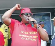  ??  ?? EFF Provincial Leader Jossey Buthane on the podium.