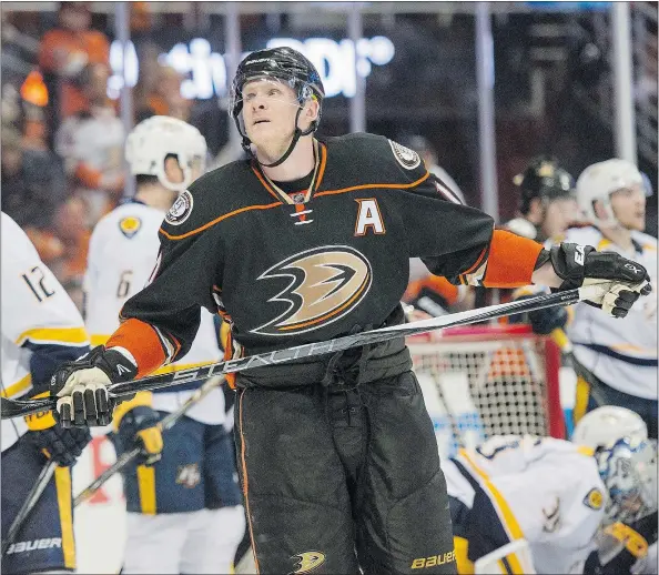  ?? — THE ASSOCIATED PRESS FILES ?? Anaheim Ducks winger Corey Perry, named Team Canada captain at the world hockey championsh­ips after his team was eliminated from the playoffs, is taking nothing for granted as he competes for a spot on Canada’s roster at the World Cup in September.
