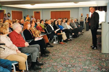  ?? PHOTO COURTESY OF PETER BECKER COMMUNITY ?? Don Tollefson speaks about drug addiction among senior citizens during a recent presentati­on at Peter Becker Community in Harleysvil­le. He gave similar talks in Norristown and Pottstown.