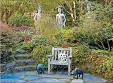  ?? MARION BRENNER/THE MONACELLI PRESS ?? Viola Frey’s “The Three Graces” is featured in the Rena Bransten Garden, a private residentia­l garden in San Francisco. The garden is included in the book “Private Gardens of the Bay Area.”