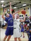  ?? JOHN BLAINE — FOR THE TRENTONIAN ?? Hopewell Valley’s Rob Wiley (44) puts up a shot as he’s defended by Northern Burlington’s Sam Irvin (35) during a Central Jersey Group III playoff game on Wednesday night.