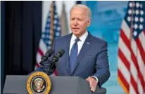  ?? AP PHOTO/EVAN VUCCI ?? President Joe Biden speaks about the COVID-19 vaccinatio­n program during an event in the South Court Auditorium on the White House campus Tuesday.