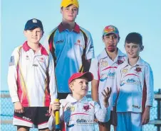  ?? KEEN YOUNGSTERS: Townsville junior cricketers ( from left) Ieuan Harker, 14, Dylan Debenham, 16, Jaecob Prien, 9, Allen Wharton, 12, and Beau McCarron 9, are looking forward to the Ashes tour match. ??