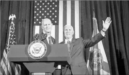  ?? JACOB LANGSTON/ORLANDO SENTINEL ?? Florida Gov. Rick Scott, left, stands with Vice President Mike Pence at the Marriott Orlando Downtown during a campaign rally and luncheon on Thursday.