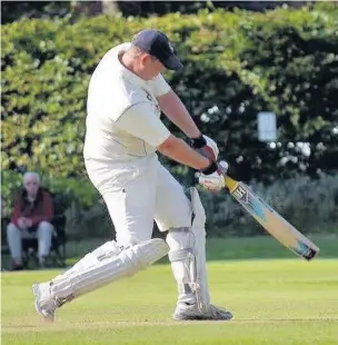  ??  ?? Runcorn’s James Wells hits out in a pivotal innings of 61 to help his team defeat Irby by one wicket last Saturday afternoon.
