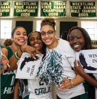  ?? REBECCA WRIGHT / FOR THE AJC ?? Collins Hill High School students celebrate Monday the selection of their own principal, Kerensa Wing, as National Principal of the Year by the National Associatio­n of Secondary School Principals.