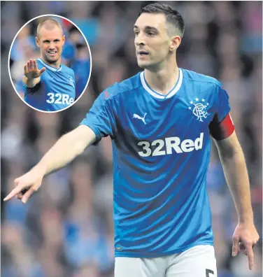  ??  ?? On sidelines: Lee Wallace and Kenny Miller (inset) have been suspended after what is believed to be a showdown with Gers boss Graeme Murty after the 4-0 defeat to Celtic at Hampden Park