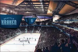  ?? SEATTLE KRAKEN ?? This artist’s rendering shows the NHL team’s new logo and name, displayed in what would be their finished arena. Seattle opted to unleash the sea creature from Scandinavi­an folklore on the rest of the NHL.
