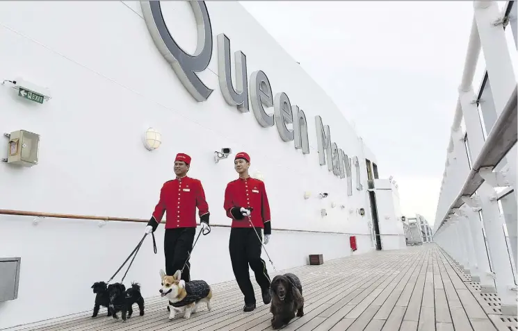  ?? DIANE BONDAREFF/CUNARD ?? Not only does the Queen Mary 2 allow pets, it also offers dog-walking and other pet-friendly services — as do some other transporta­tion providers.