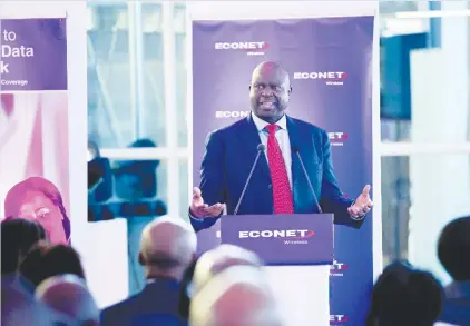 ??  ?? Econet Wireless Zimbabwe chief executive officer Douglas Mboweni, presenting the Group’s financial results last week