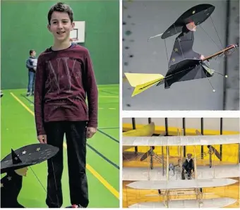  ??  ?? Thomas Jollard, adolescent de 13 ans, présentait sa création : la sorcière sur son balai volant.