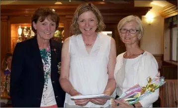  ??  ?? Courtown lady Captain Eileen Cullen, winner Eileen Moriarty, and sponsor Ingrid Ashmore-Butler of Middletown House Nursing Home and Retirement Village.