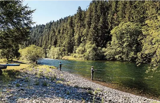  ?? JUMPING ROCKS ?? Fly-fishing is a popular pursuit on Oregon’s famed McKenzie River, a great place to catch wild and hatchery trout in the Willamette Valley, and it’s near some world-class wineries.