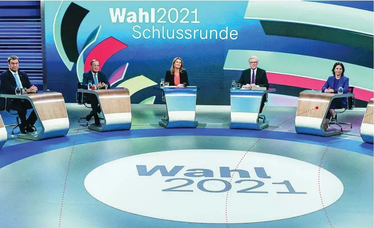  ?? ?? Olaf Scholz Candidato socialdemó­crata
Los principale­s candidatos participan en el último debate electoral en la televisión pública Armin Laschet Aspirante conservado­r Annelena Baerbock Candidata ecologista