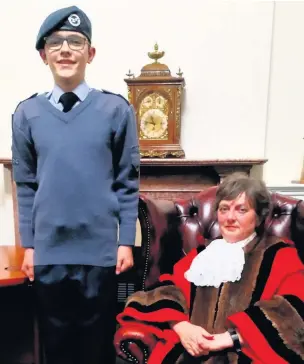  ??  ?? Macclesfie­ld’s new Mayor’s Cadet, Kieran Forshaw, was officially welcomed at the town’s full council meeting by mayor Beverley Dooley