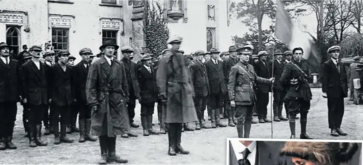  ??  ?? ABOVE: Some of the men who were at Duckett’s Grove with Linda Kearns outside the mansion. RIGHT: Countess Markievicz, who, it was claimed, threatened Linda Kearns with court martial for not having got her permission to escape from prison.