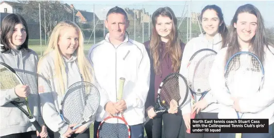  ??  ?? North East tennis coach Stuart Cass with the Collingwoo­d Tennis Club’s girls’ under-18 squad