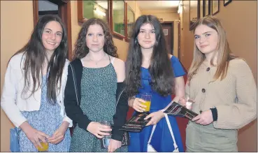  ?? (Pic: John Ahern) ?? Clodagh Foster, left, who played the part of Anne Frank, in the company of her friends at last Saturday night’s premiere in Fermoy Community Youth Centre, l-r: Ella Ronan, Charlotte Fleming and Abby Horgan.