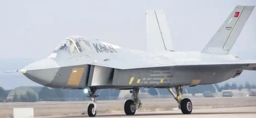  ?? ?? Türkiye’s homegrown fifth-generation fighter jet KAAN is seen on a runway, Ankara, Türkiye, Feb. 21, 2024.